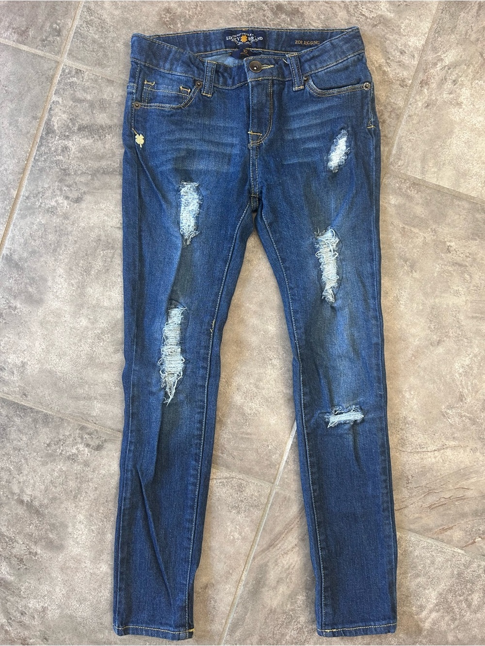 Lucky Brand Girls Blue Distressed Skinny Jeans Size 10